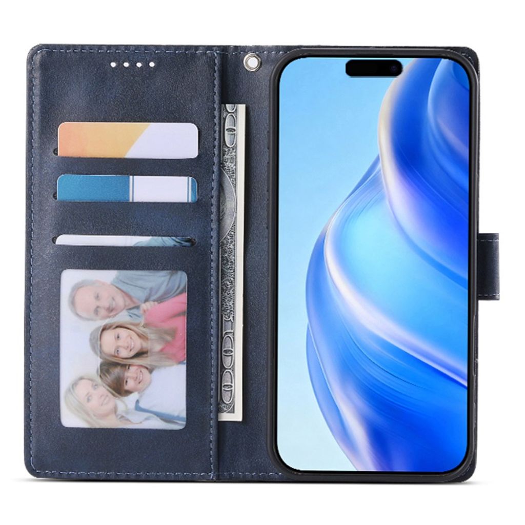 iPhone 18 Pro/17 Pro Plånboksfodral PU-läder med handledsrem – Blå