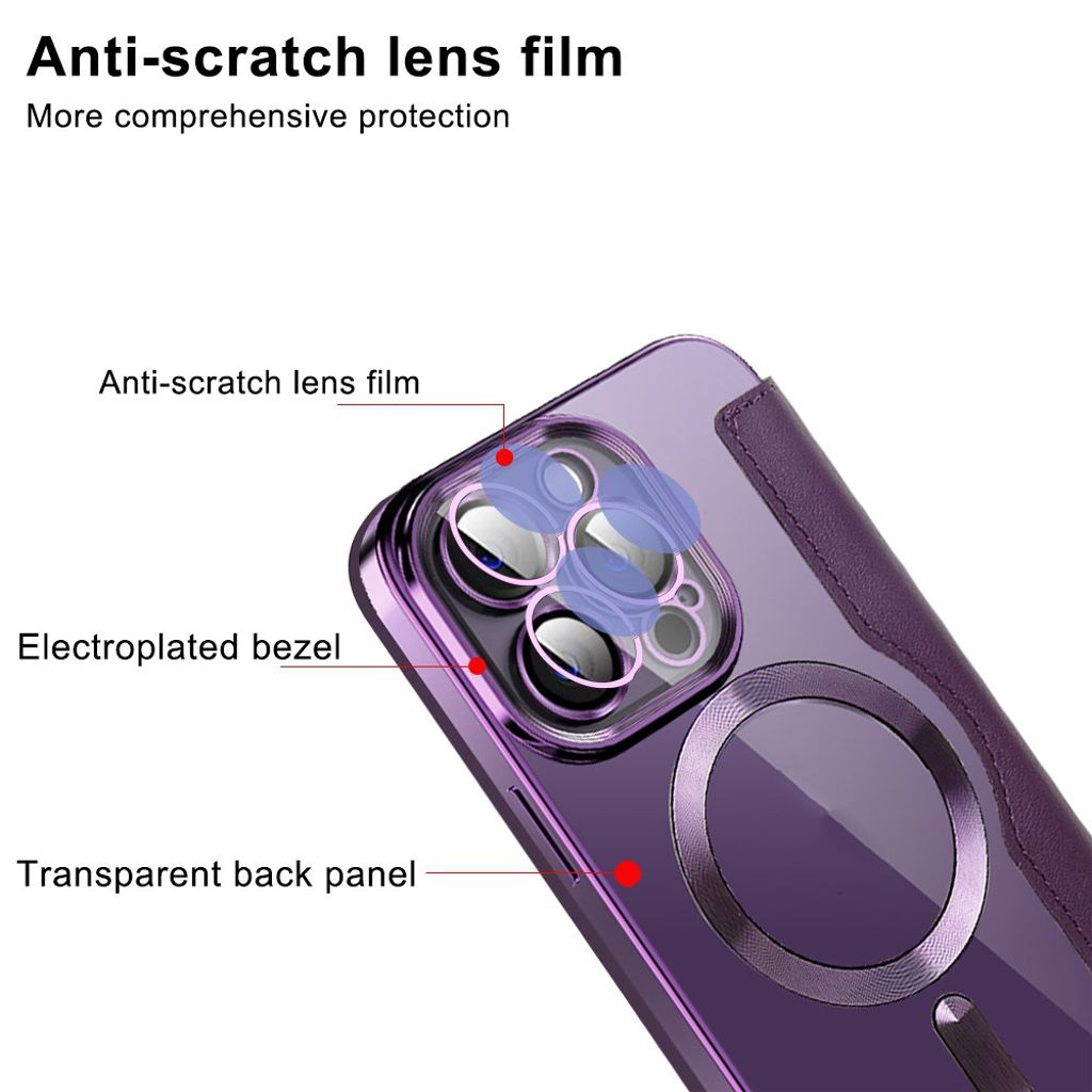 iPhone 14 Pro Wallet Cover MagSafe Card Holder RFID Blocking - Purple