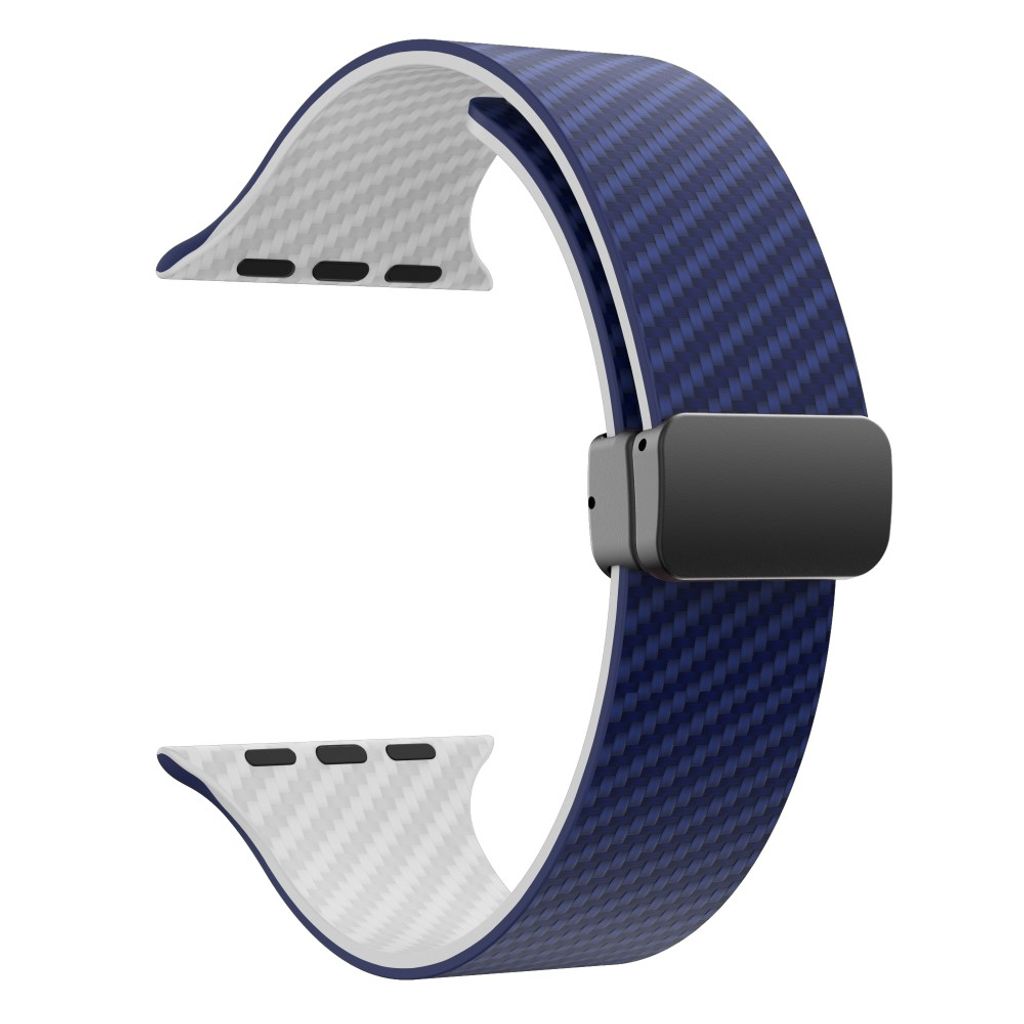 Apple Watch 49 / 46 / 44 / 42mm Klockarmband kolfibertextur - Blå/Vit