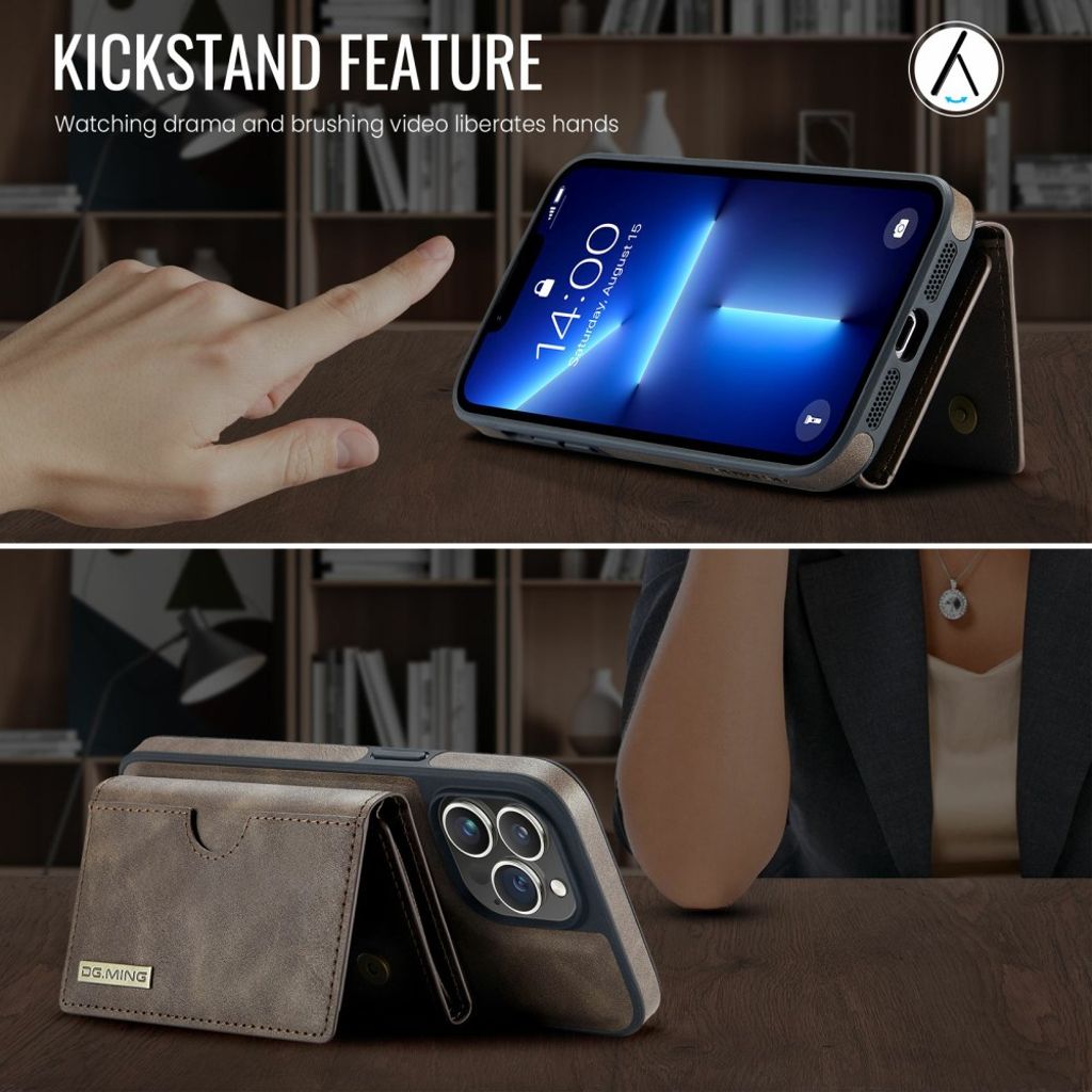 DG.MING iPhone 13 Pro Max Lompakkokuori M6 Series - Coffee