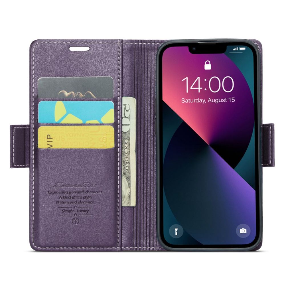 CASEME iPhone 14 RFID-blokerende 3-kort Pungetui - Lilla