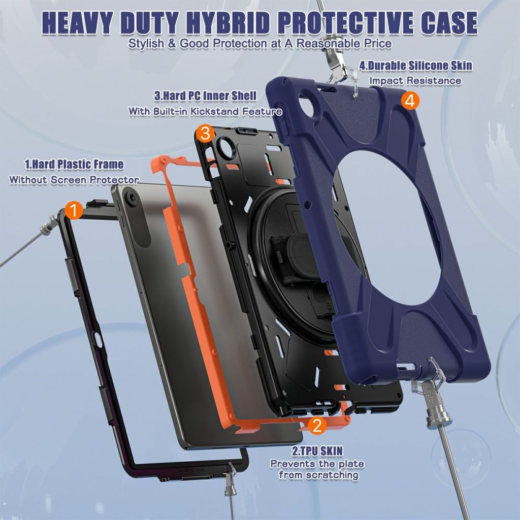 Lenovo Tab 10.1 2025/Zhaoyang K10C Deksel 360° Håndgrep - Mørk blå