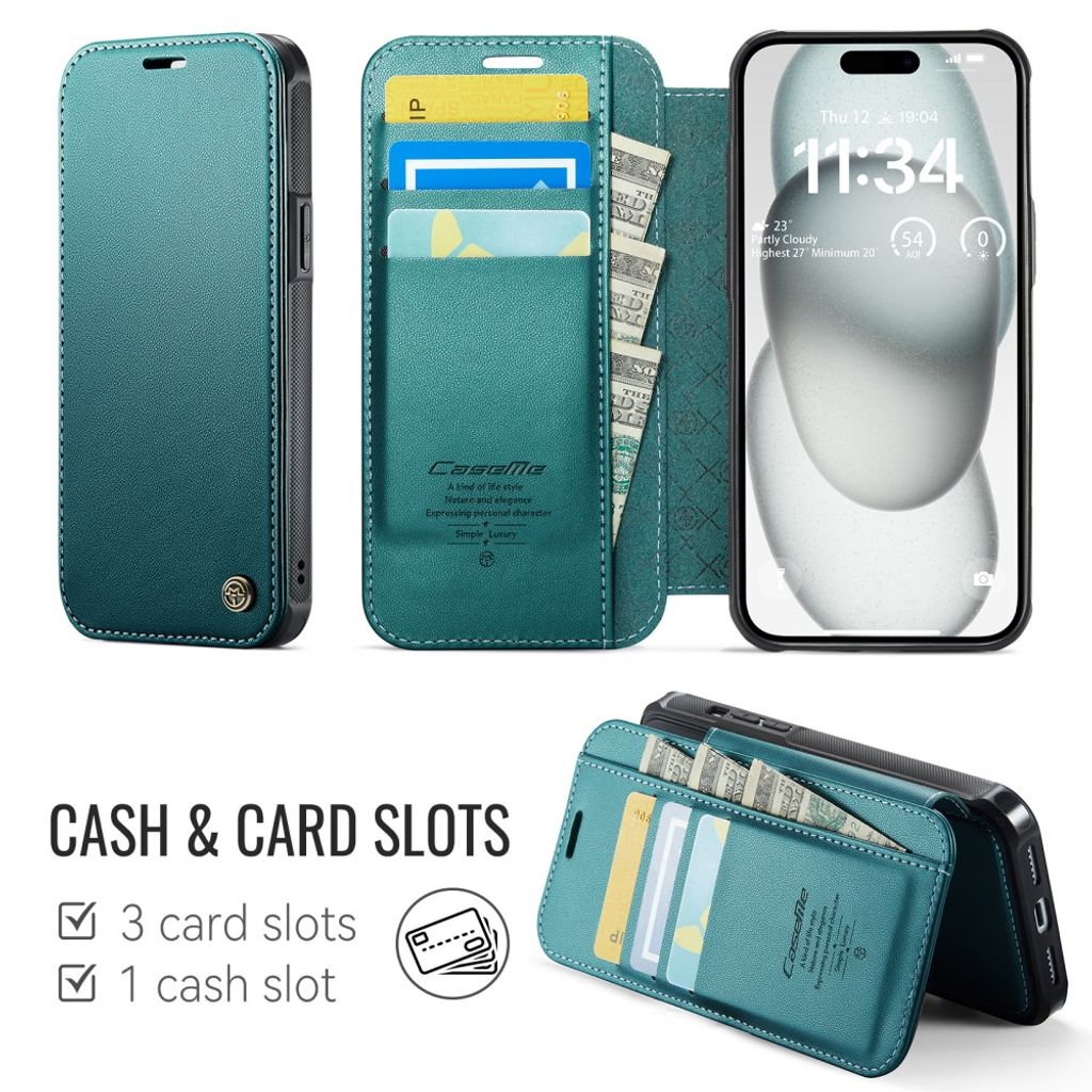 CASEME iPhone 15 Plus/14 Plus Plånboksfodral MagSafe RFID-blockerande - Turkos