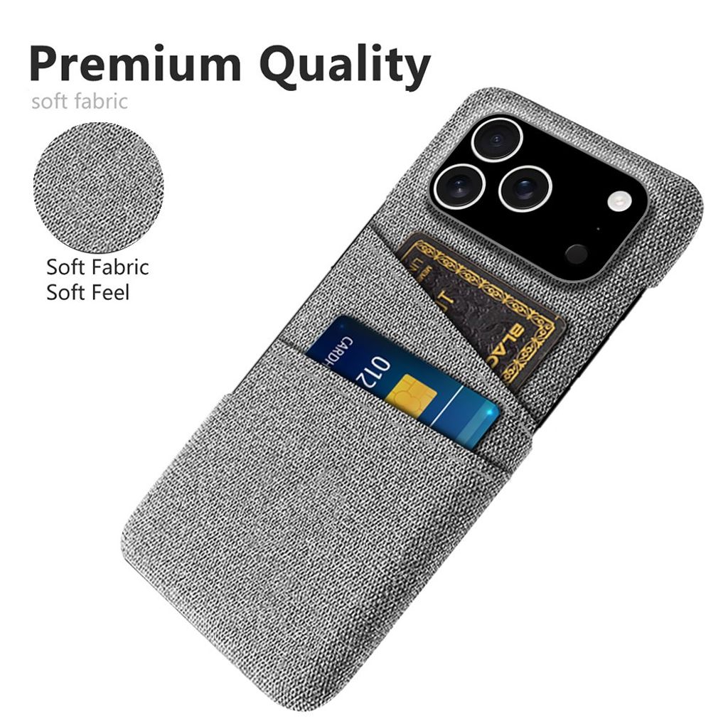 iPhone 17 Pro Skal i Textil med 2 Kortfack - Ljusgrå
