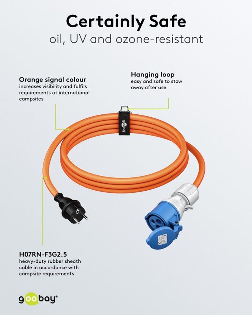 Goobay CEE adapterkabel, CEE koppling till säkerhetsplugg (typ E/F), 5m