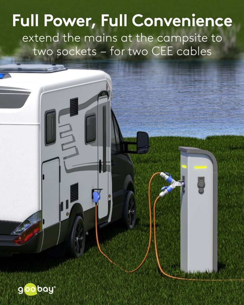 Goobay CEE-adapter – CEE-plugg till 2x CEE-uttag, blå