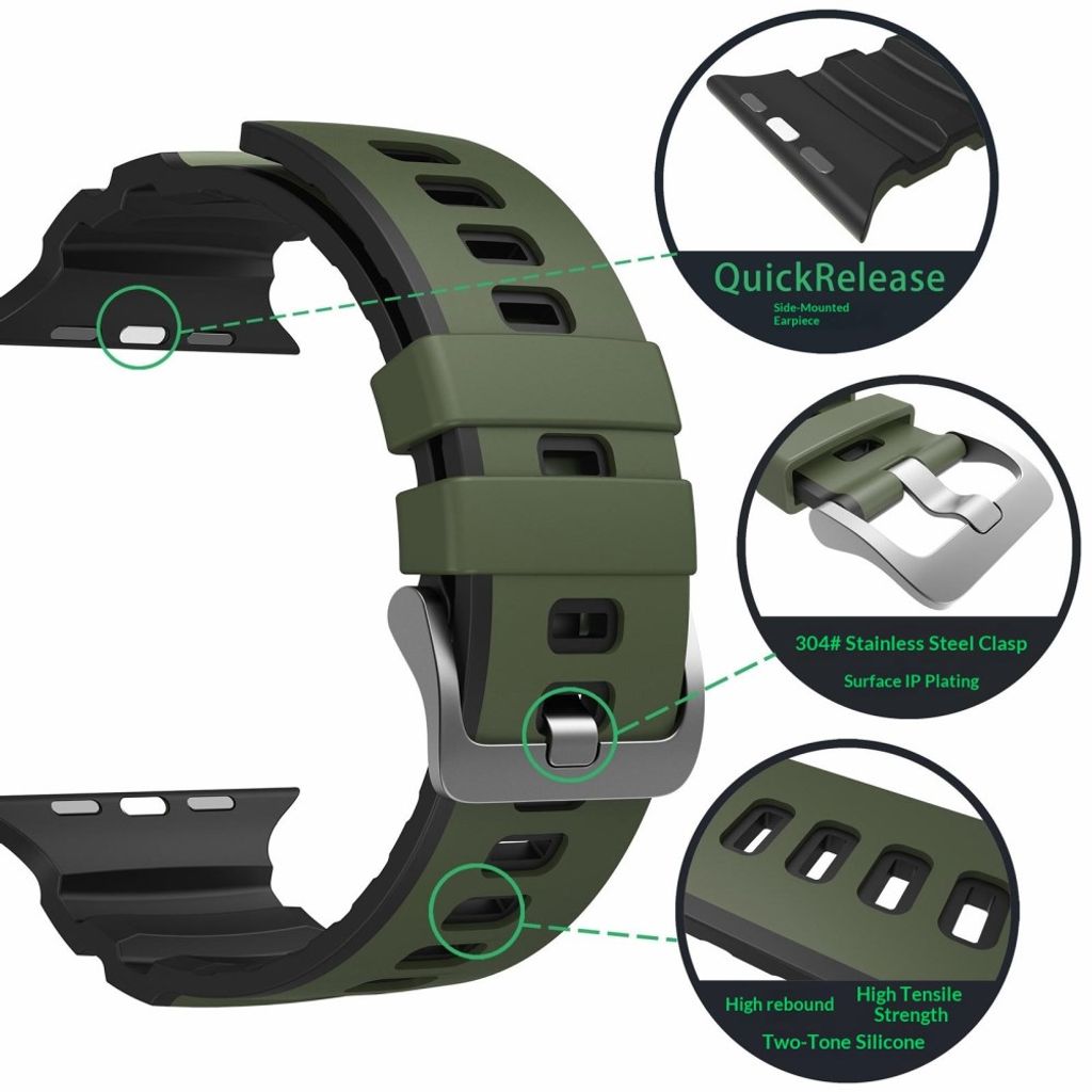 Apple Watch 49/46/44/42mm Tvåfärgat Klockarmband Silikon - Grön