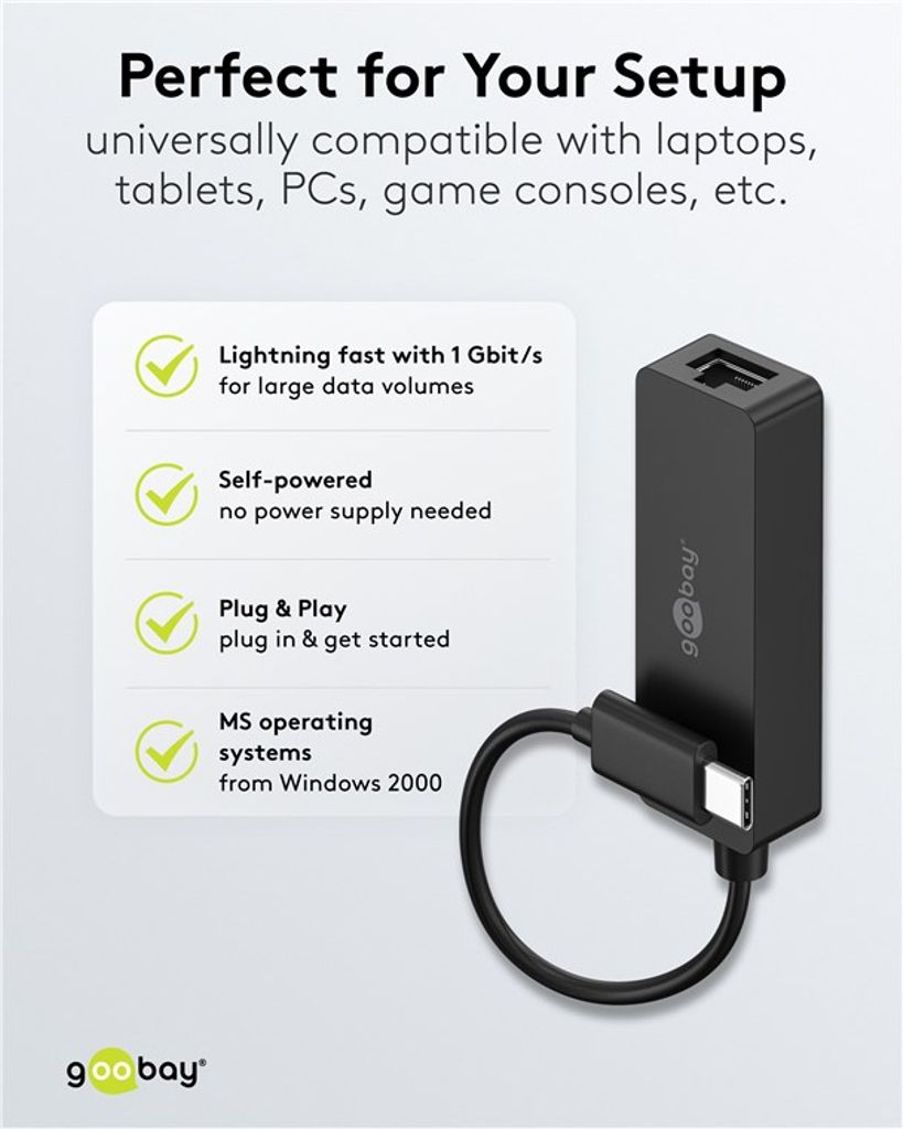 Goobay USB-C til Ethernet-adapter – Sort