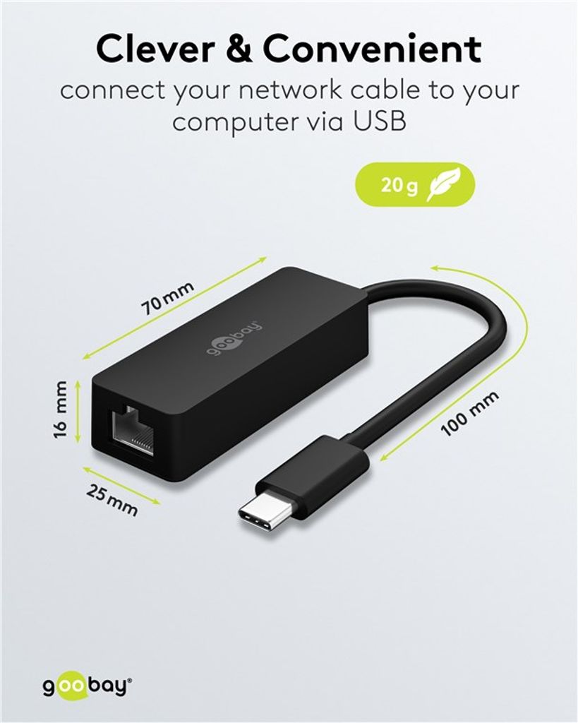 Goobay USB-C til Ethernet-adapter – Sort