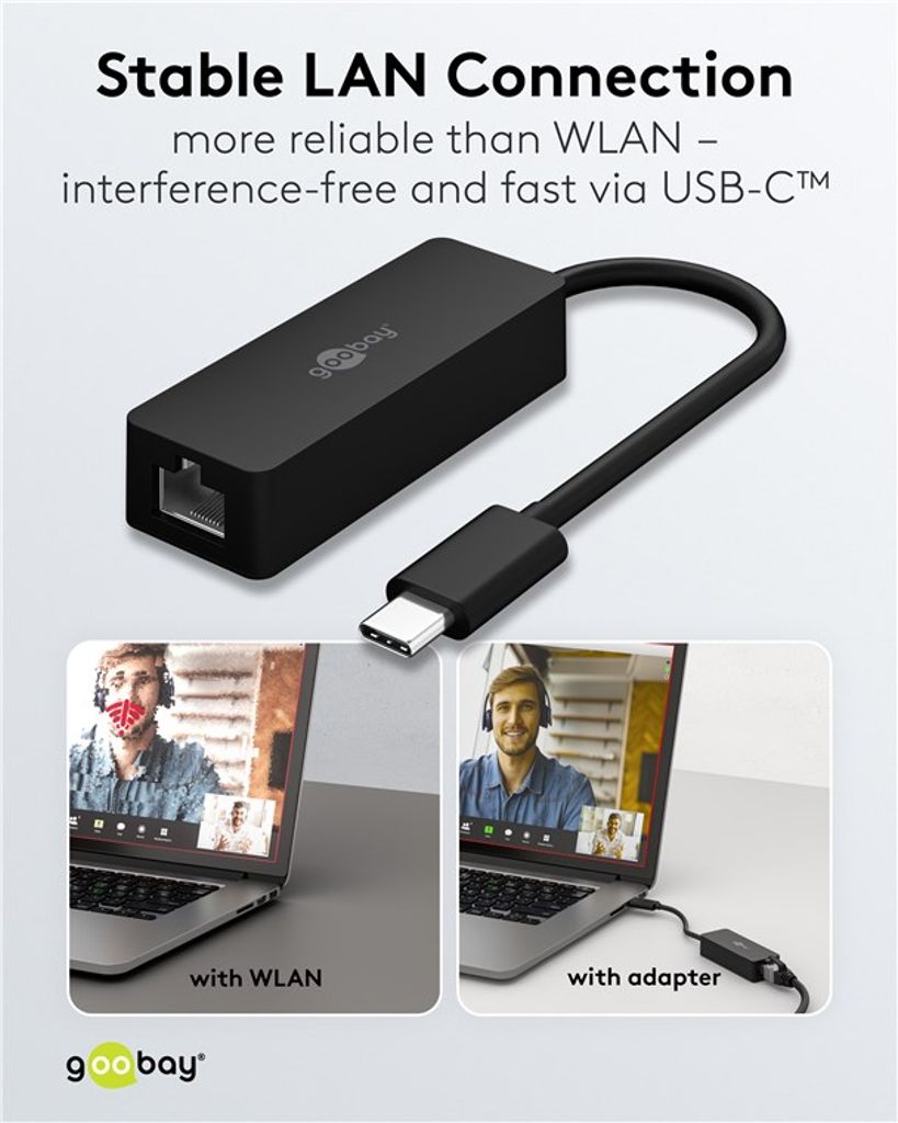 Goobay USB-C til Ethernet-adapter – Sort