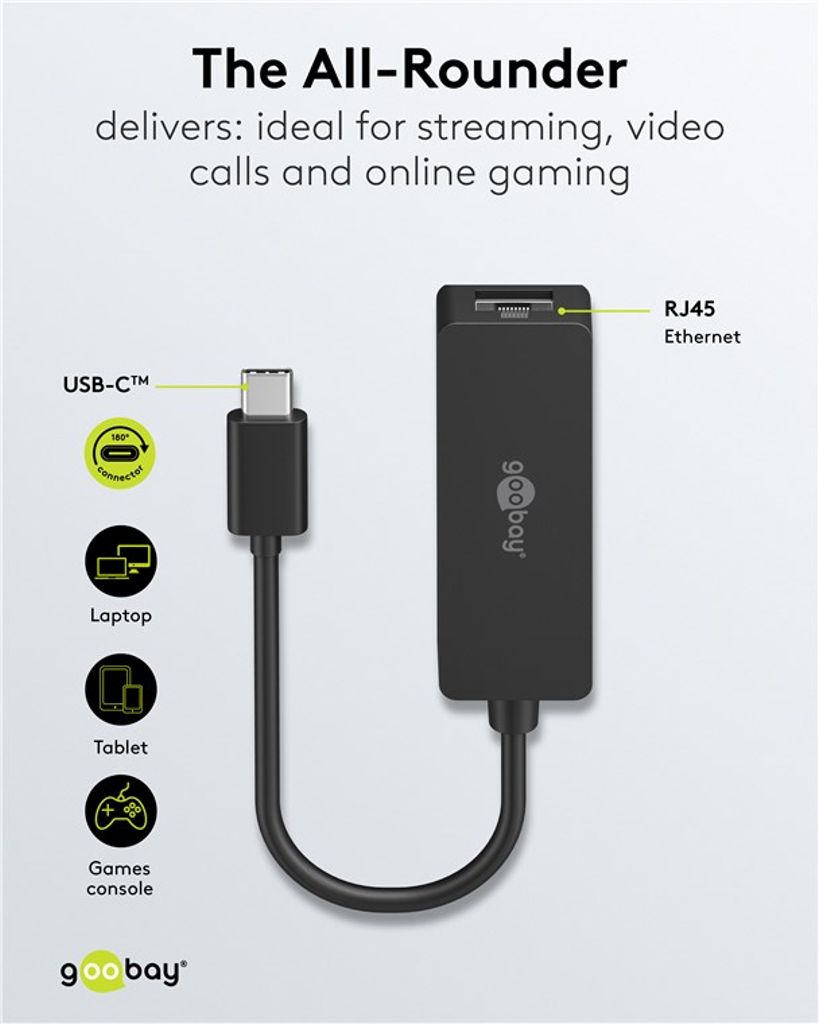 Goobay USB-C til Ethernet-adapter – Sort