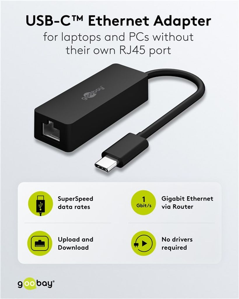 Goobay USB-C til Ethernet-adapter – Sort