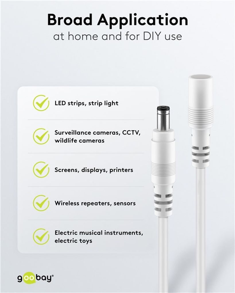 Goobay DC-forlengelseskabel 5,5 x 2,1 mm, 5 m - hvit