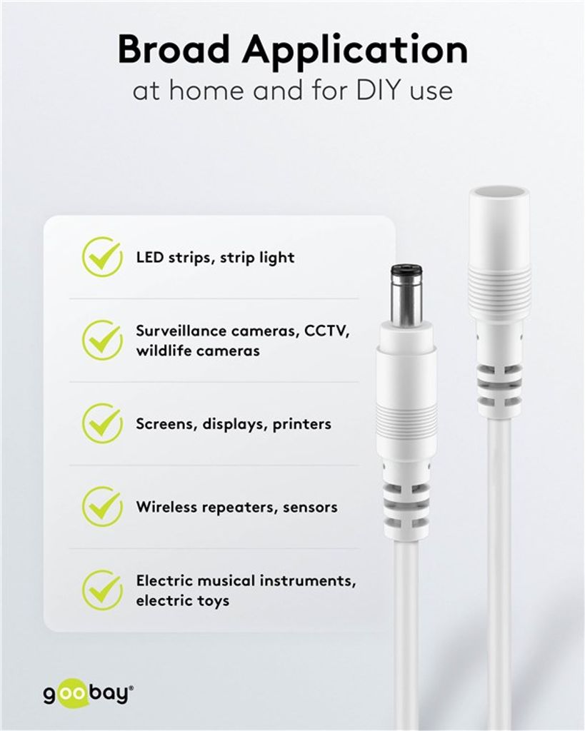 Goobay DC-forlengelseskabel 5,5 x 2,5 mm, 3 m - hvit