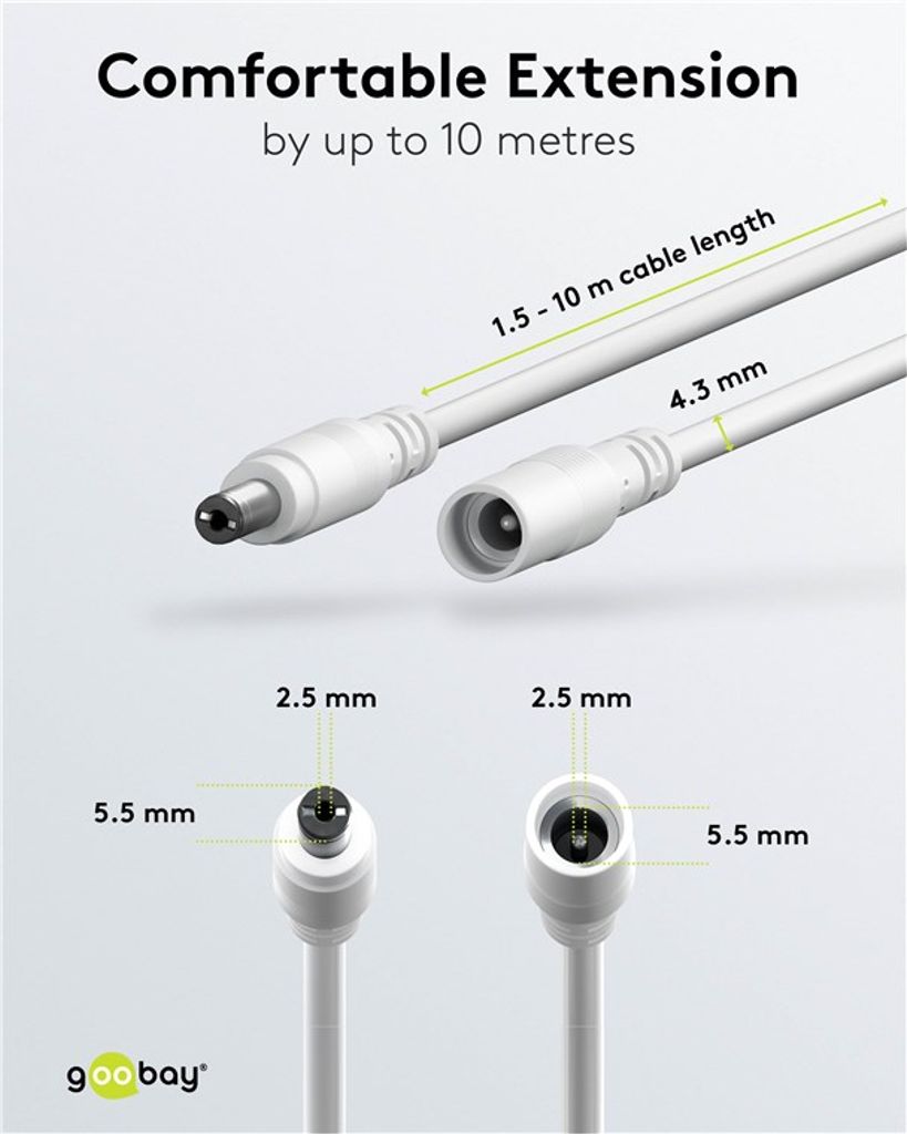 Goobay DC-forlengelseskabel 5,5 x 2,5 mm, 3 m - hvit