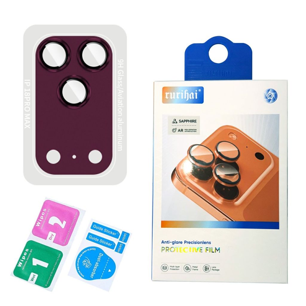 RURIHAI iPhone 18 Pro Max Kameralinssin suoja alumiinikehyksellä - Tummanvioletti
