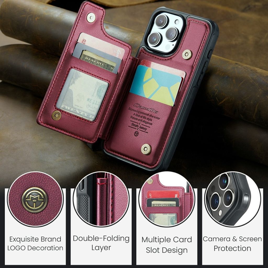 CASEME iPhone 16 Pro Lommebokdeksel RFID-blokkerende – Rød