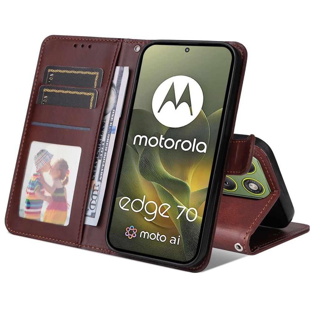 Motorola Edge 70 5G Plånboksfodral PU-läder Stativ - Brun