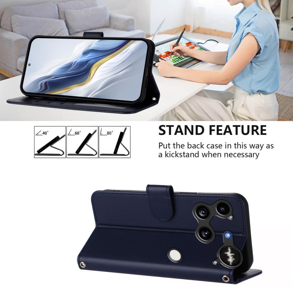 Nothing Phone (3) 5G Wallet Cover Stand Card Holder Strap - Blue