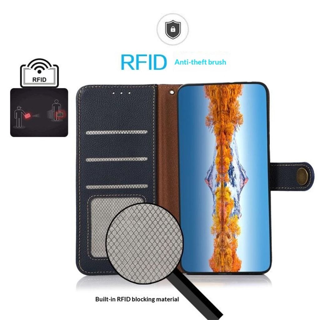 KHAZNEH Google Pixel 11 Pro XL Plånboksfodral Äkta Läder RFID-blockering - Blå