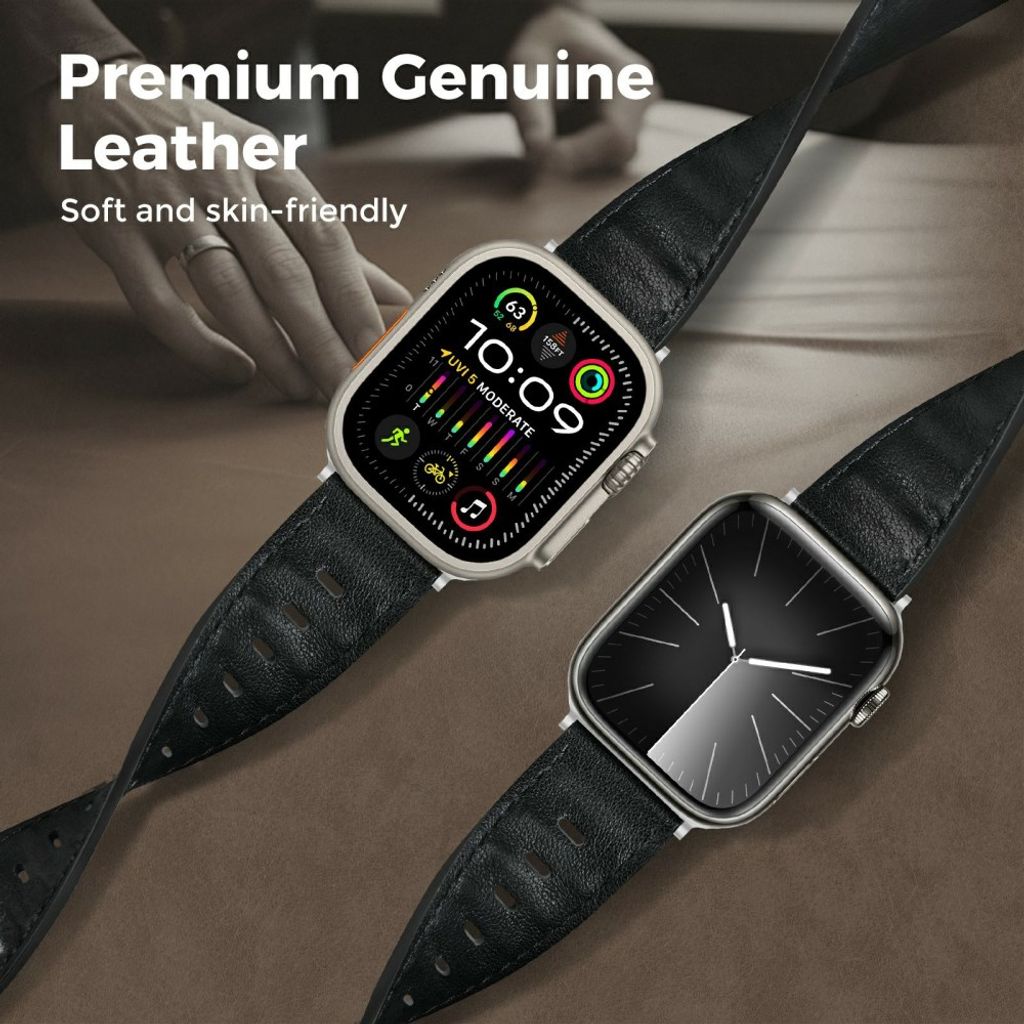 AHASTYLE BO06 Apple Watch 42/41/40/38mm Klockarmband i Läder - Svart