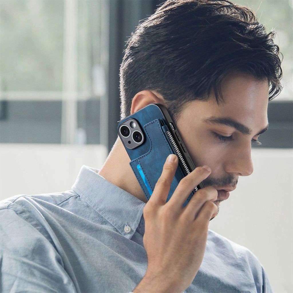 iPhone 14 Pungcover med Kortholder/Stativ – Blå