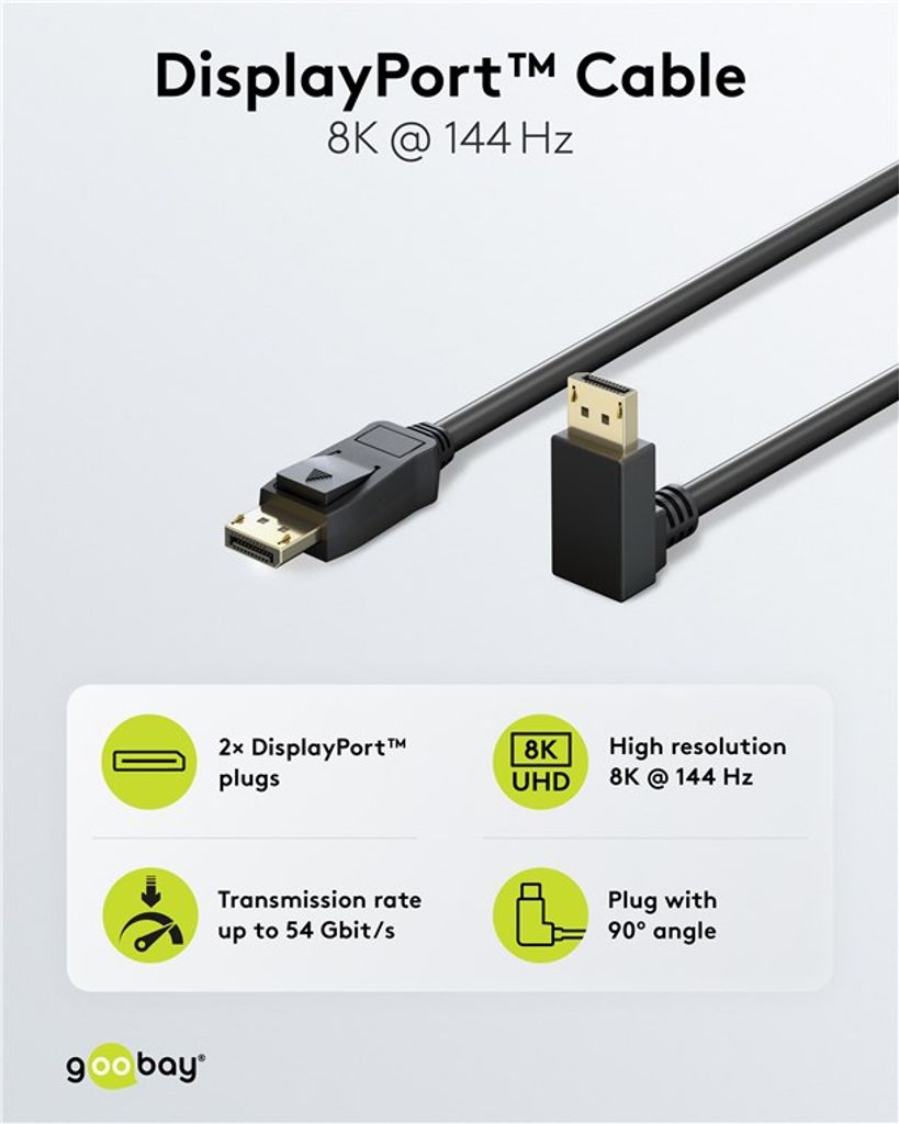 Goobay DisplayPort-kabel vinklet op/ned, 54 Gbit/s, 5m