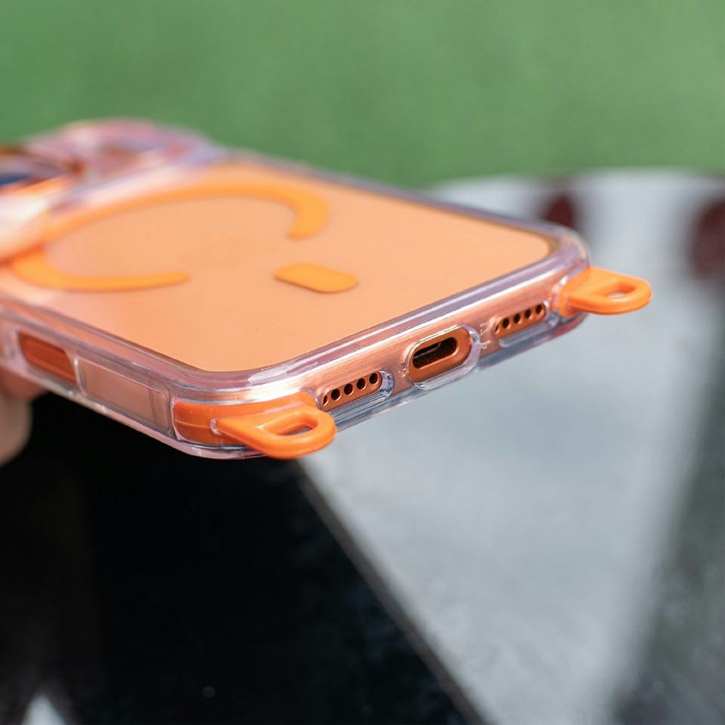 iPhone 17 Pro Max MagSafe Skal med bärrem – Transparent Orange