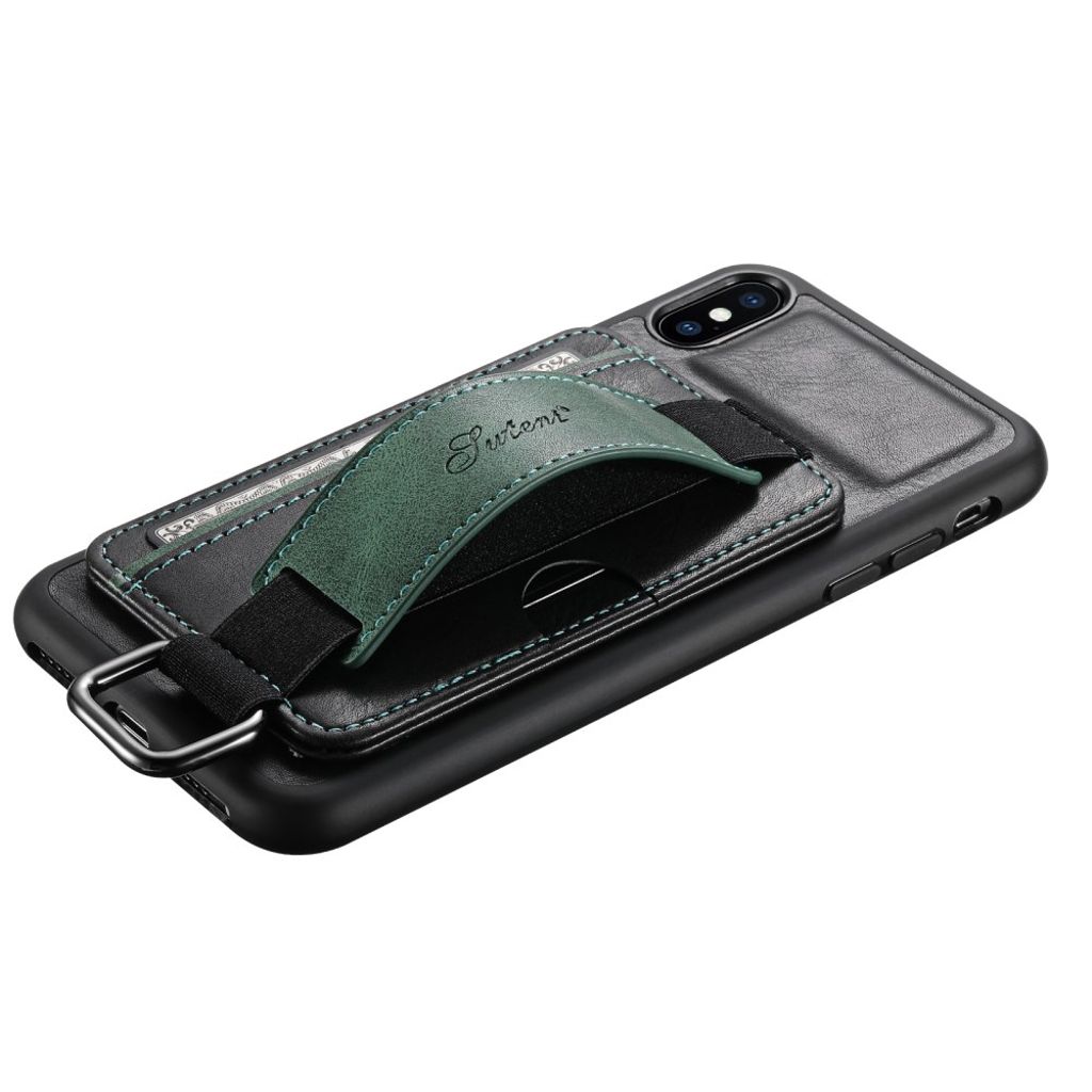 SUTENI iPhone XS Max Pungcover med Stativ og Håndrem – Sort