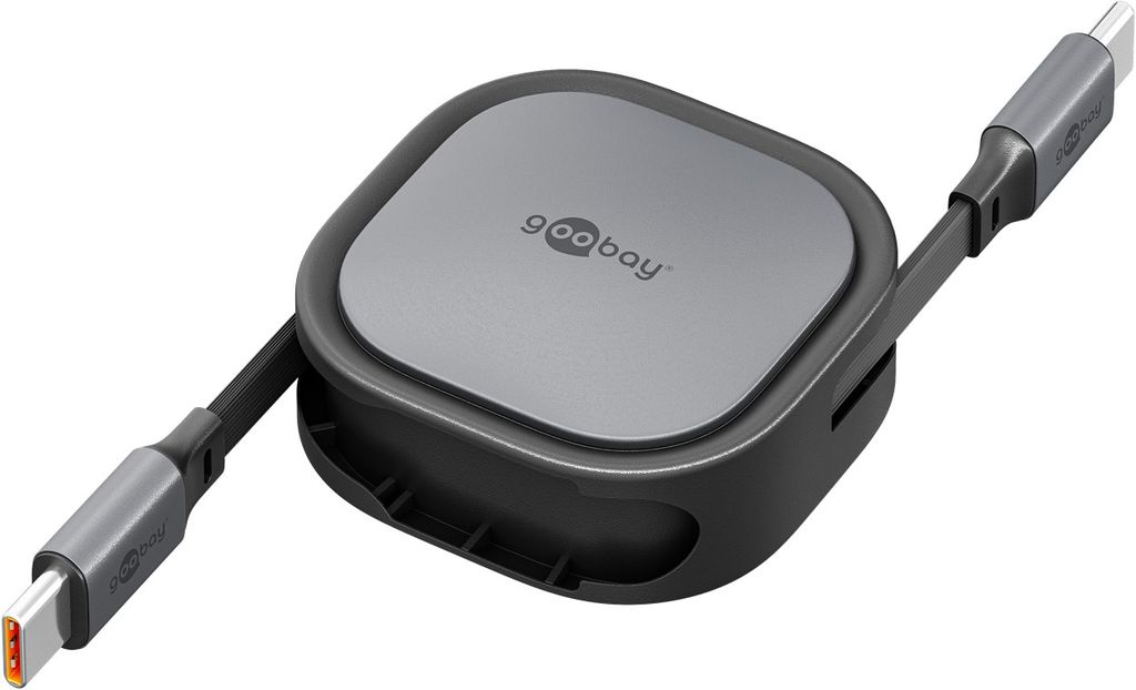 Goobay Sisäänvedettävä USB-C-kaapeli 1m - Musta/Hopea