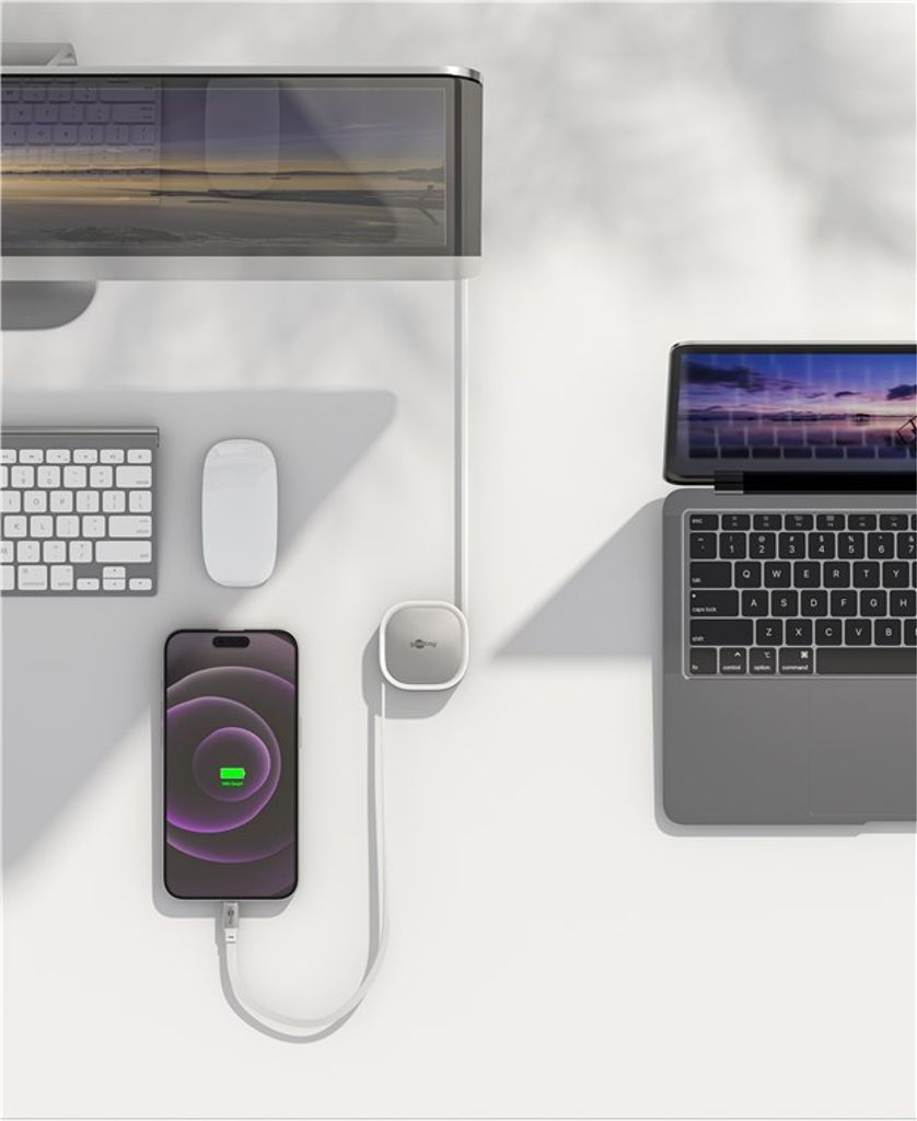 Goobay Sisäänvedettävä USB-C-kaapeli 1m - Valkoinen/Hopea