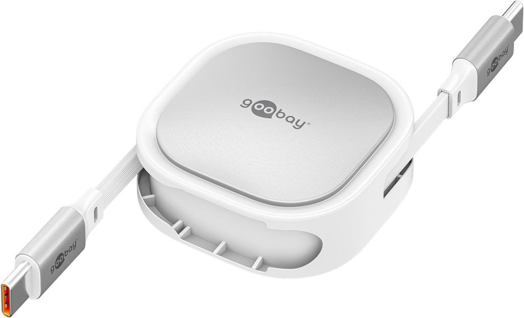Goobay Sisäänvedettävä USB-C-kaapeli 1m - Valkoinen/Hopea