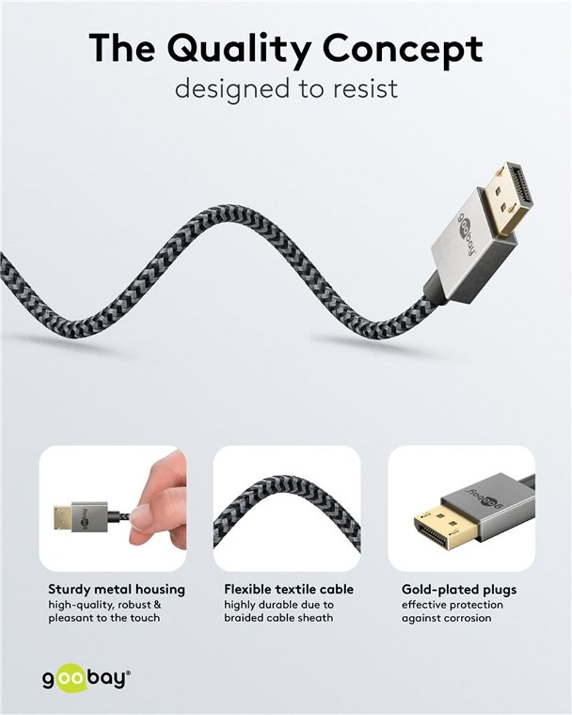 Goobay Slim DisplayPort-kabel 40 Gbps, 1m, sølv
