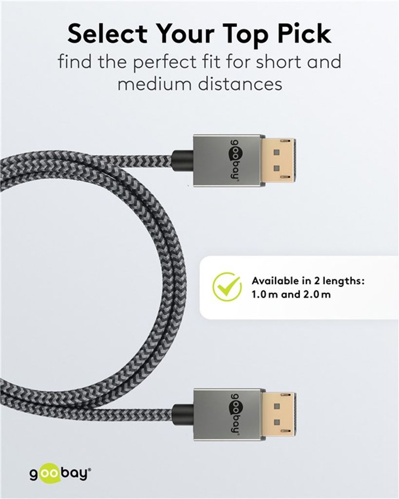 Goobay Slim DisplayPort-kabel 40 Gbps, 1m, sølv