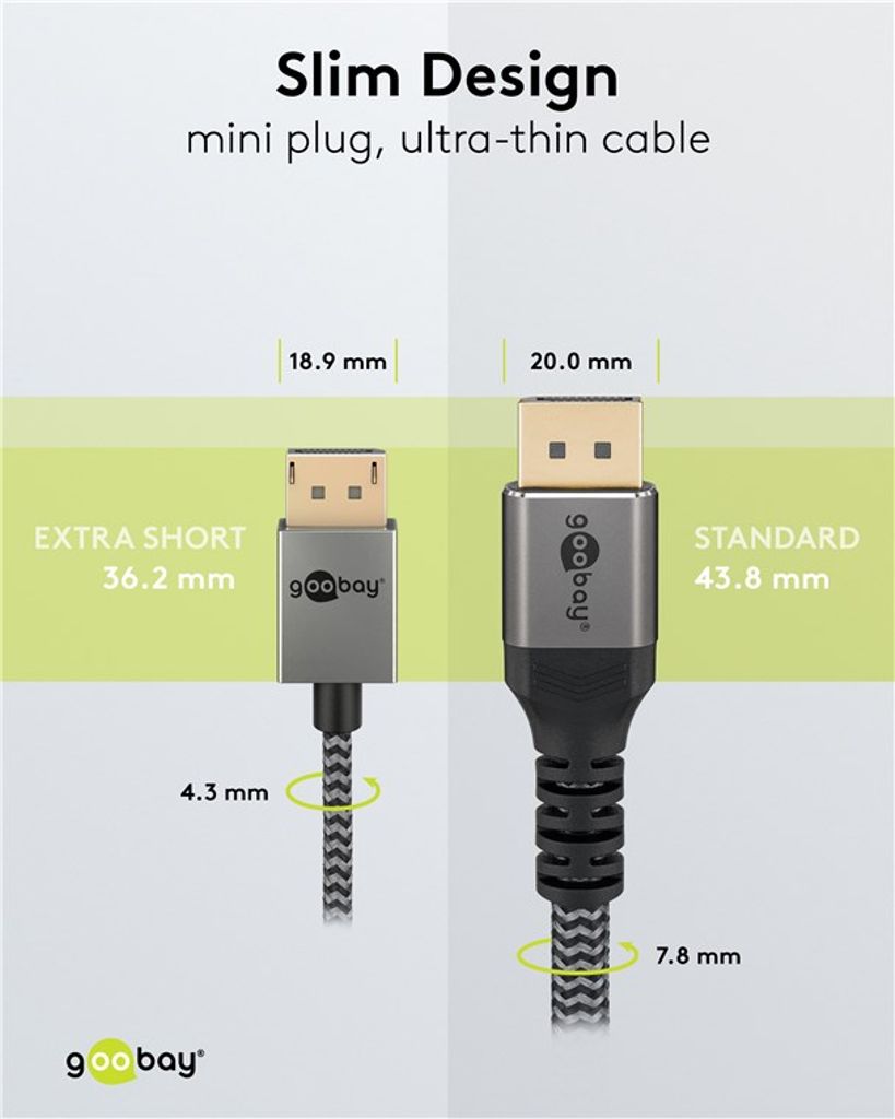 Goobay Slim DisplayPort-kabel 40 Gbps, 1m, sølv