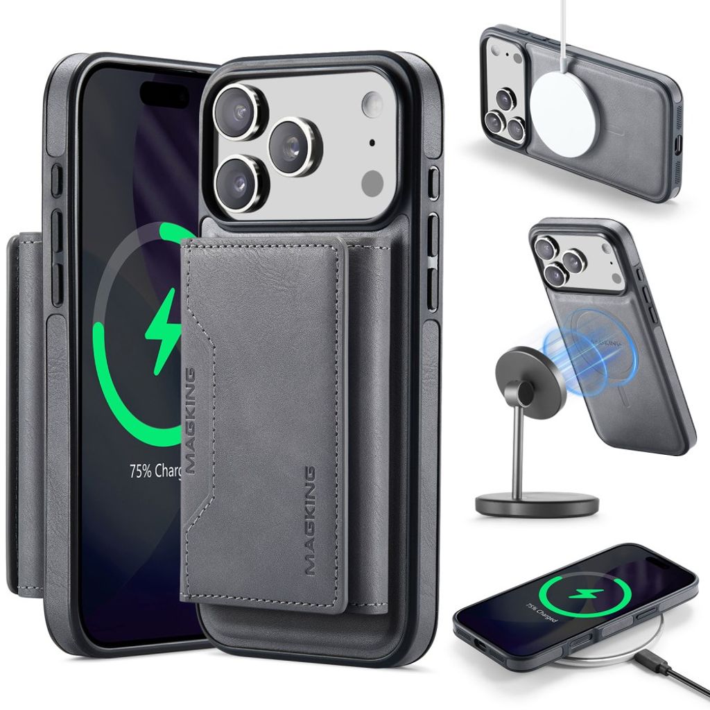 MAGKING iPhone 18 Pro Max/17 Pro Max MagSafe Kuori irrotettavalla lompakolla - Harmaa