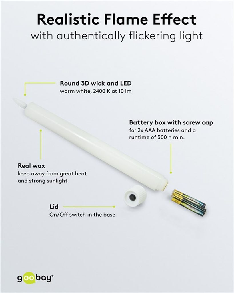 Goobay LED-kynttilänjalat oikeasta vahasta kaukosäätimellä, 5 kpl - valkoinen