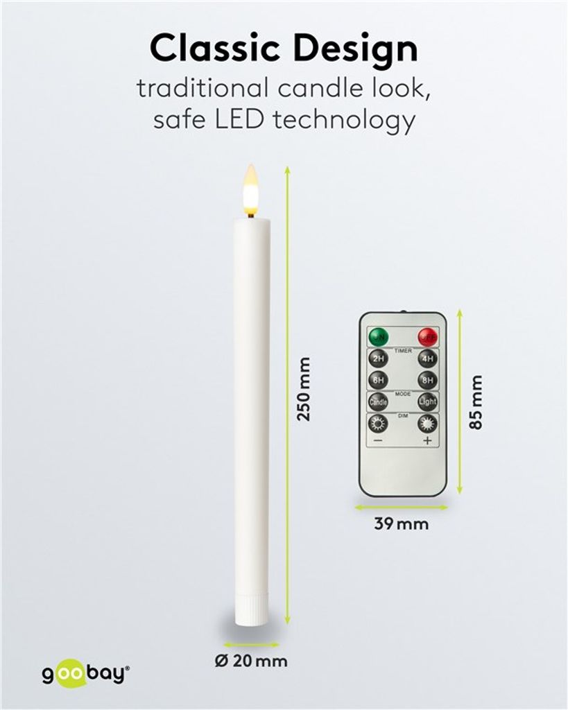 Goobay LED-kynttilänjalat oikeasta vahasta kaukosäätimellä, 5 kpl - valkoinen