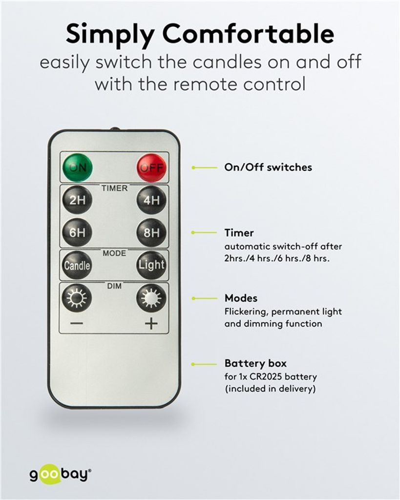 Goobay LED-kynttilänjalat oikeasta vahasta kaukosäätimellä, 5 kpl - valkoinen