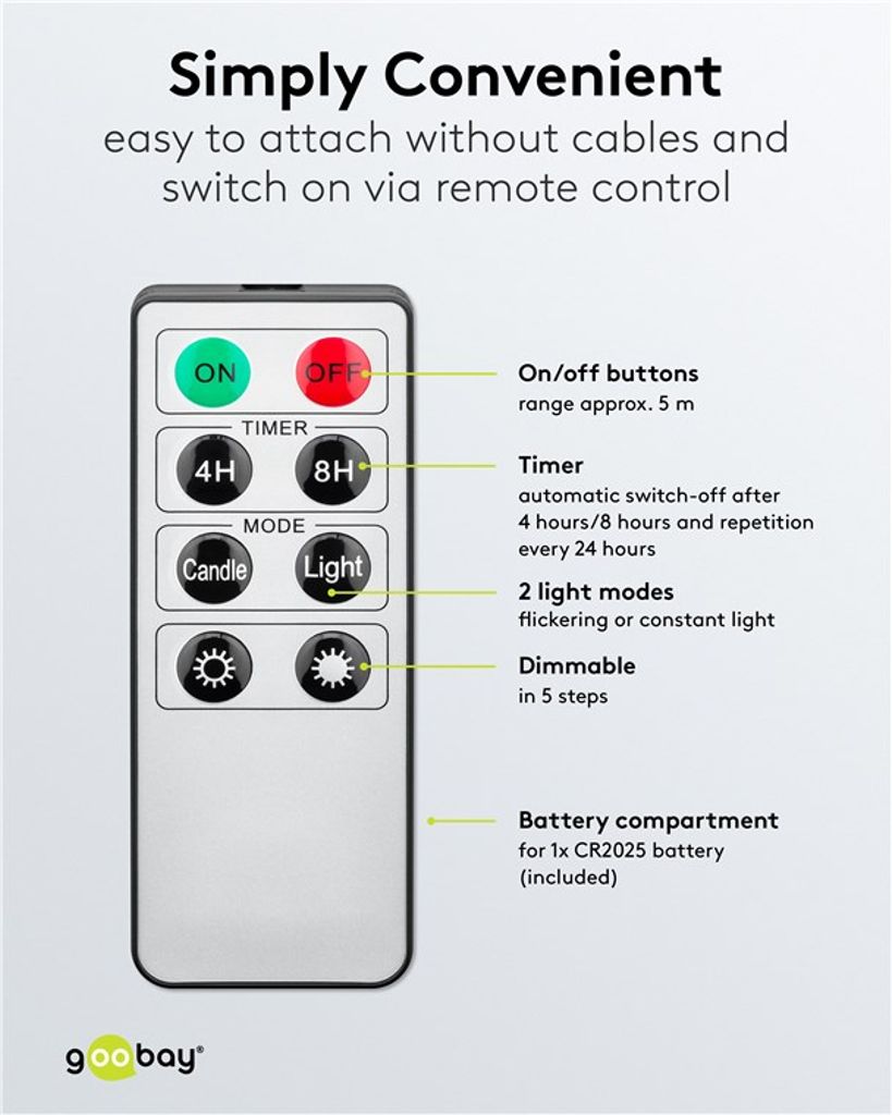 Goobay langattomat LED-joulukuusenvalot – 20 kpl, lämmin valkoinen