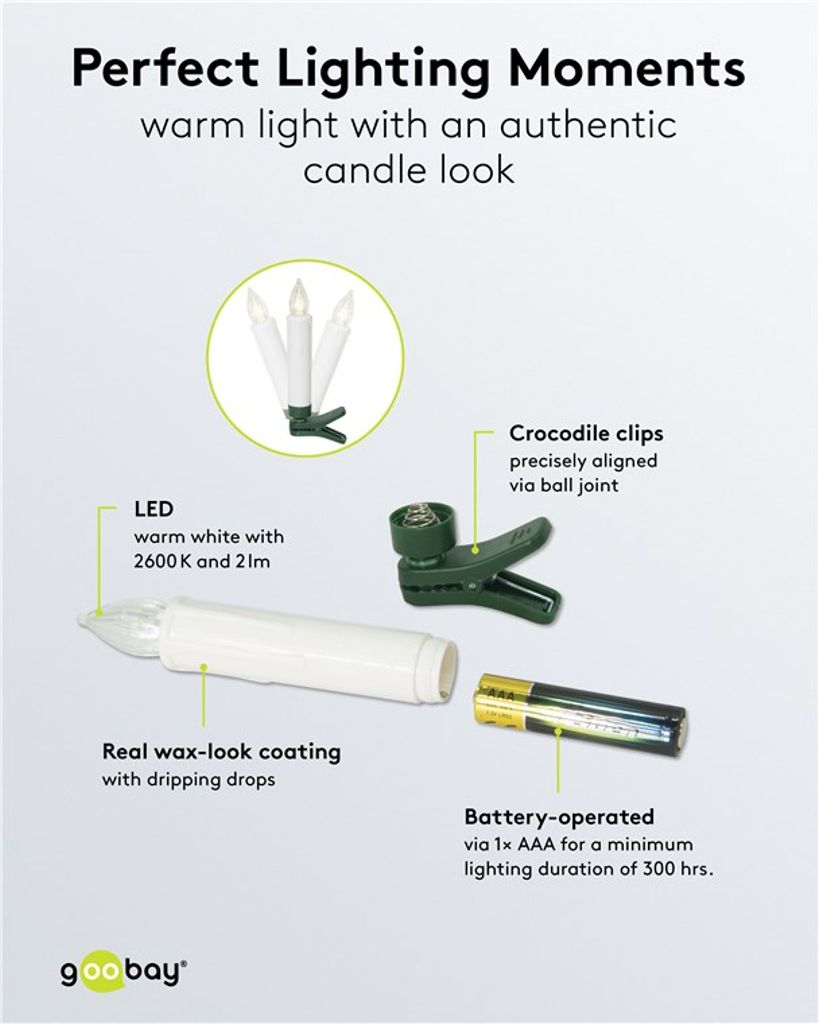 Goobay langattomat LED-joulukuusenvalot – 20 kpl, lämmin valkoinen