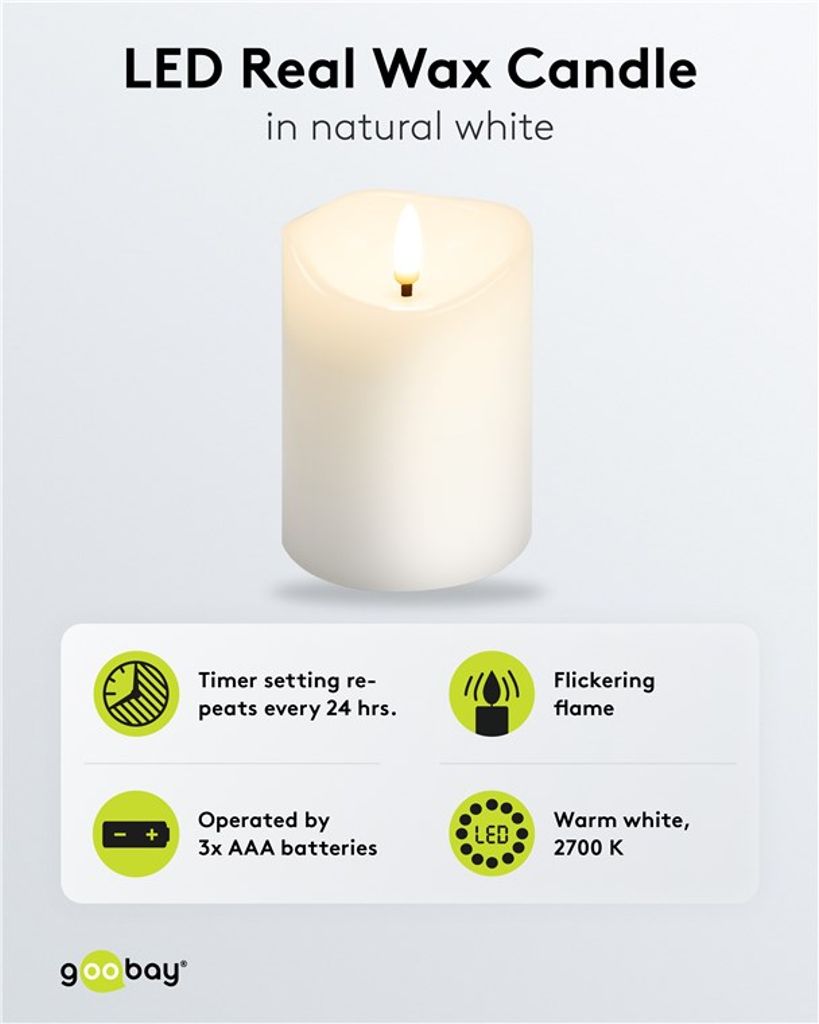 Goobay LED-vahakynttilä 7,5 x 10 cm - valkoinen 
