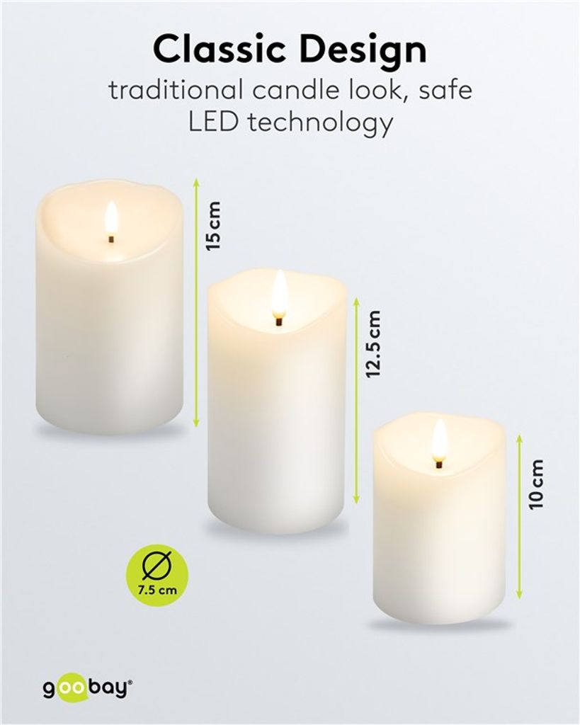 Gooobay LED-kynttilä 3 kpl – Valkoinen vaha