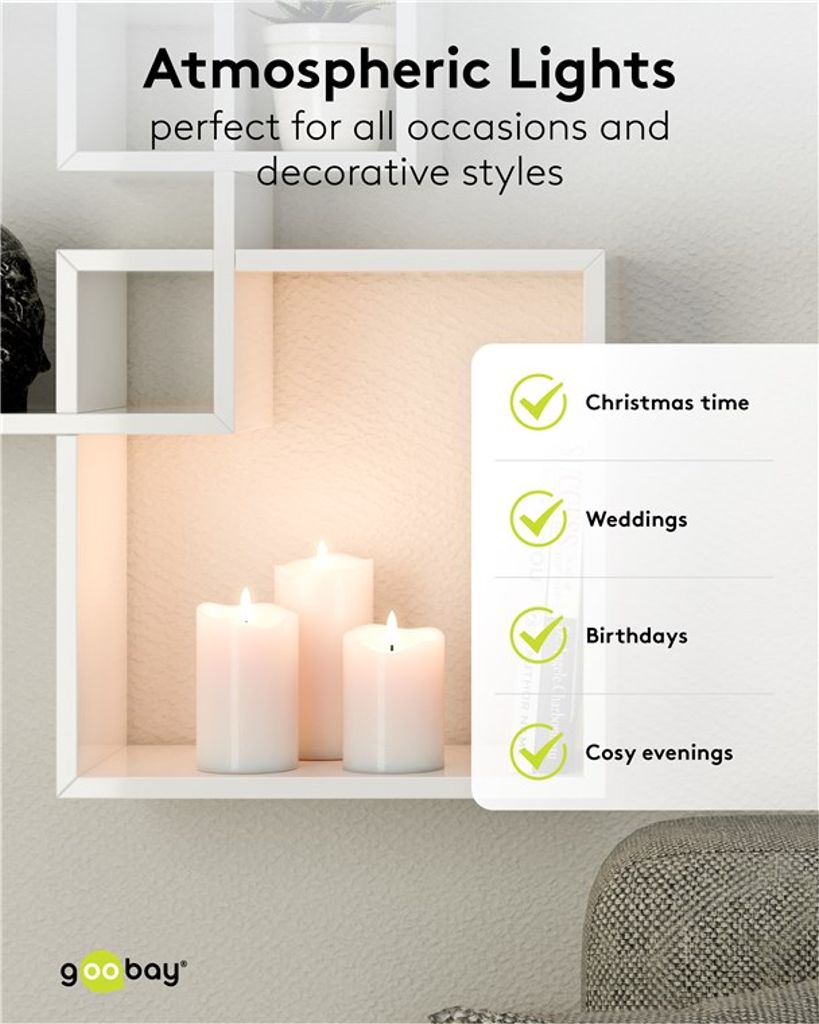Gooobay LED-kynttilä 3 kpl – Valkoinen vaha