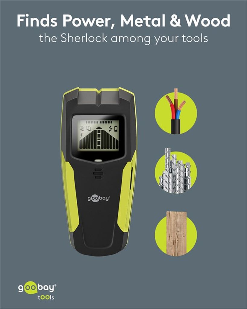 Goobay Multidetektor – veggskanner for tre / metall / strøm