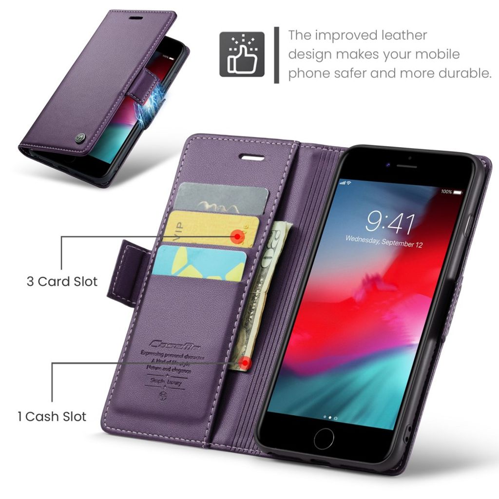 CASEME iPhone 6 Plus/6s Plus/7 Plus/8 Plus Kotelo Korttipaikka - Violetti