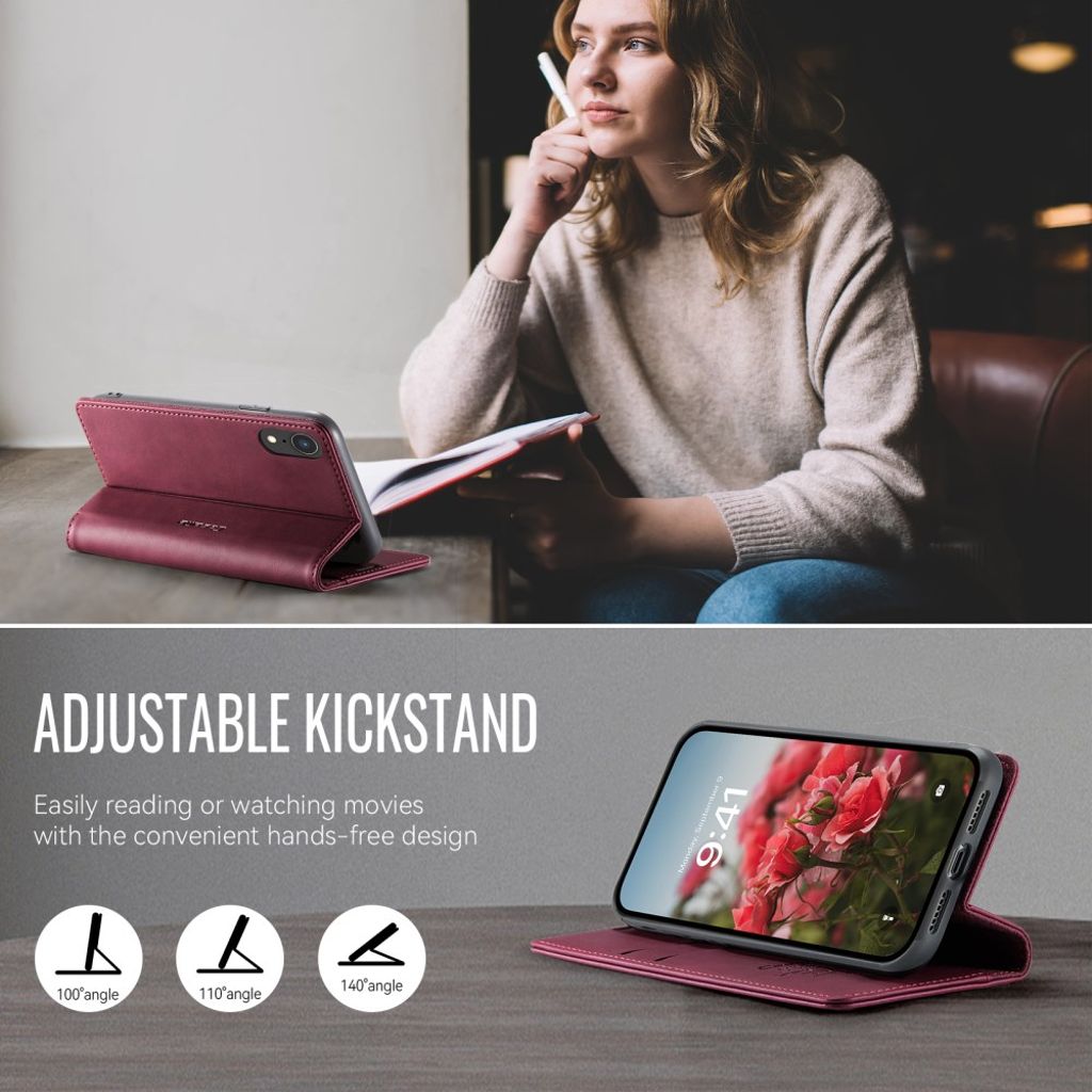 CASEME iPhone XR Plånboksfodral RFID Stativ – Röd