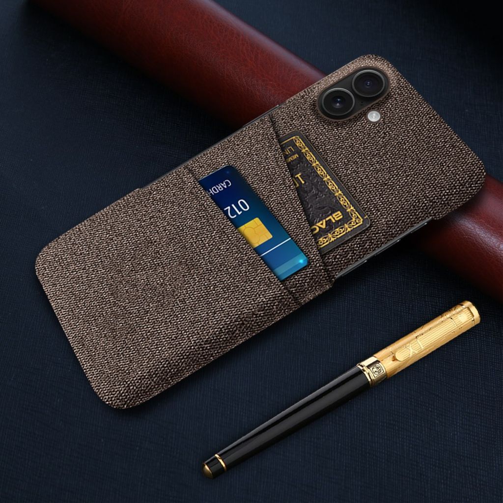 iPhone 17 Kuori, Tekstiili, 2 Korttipaikka - ruskea