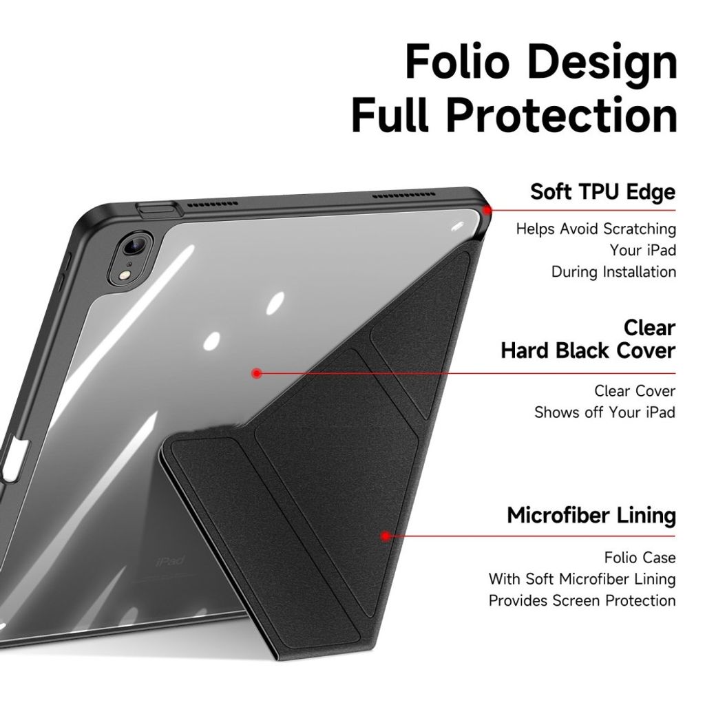 Dux Ducis iPad A16 11" 2025/10.9" 2024 Etui med avtakbart beskyttelsesdeksel/stativ - Svart
