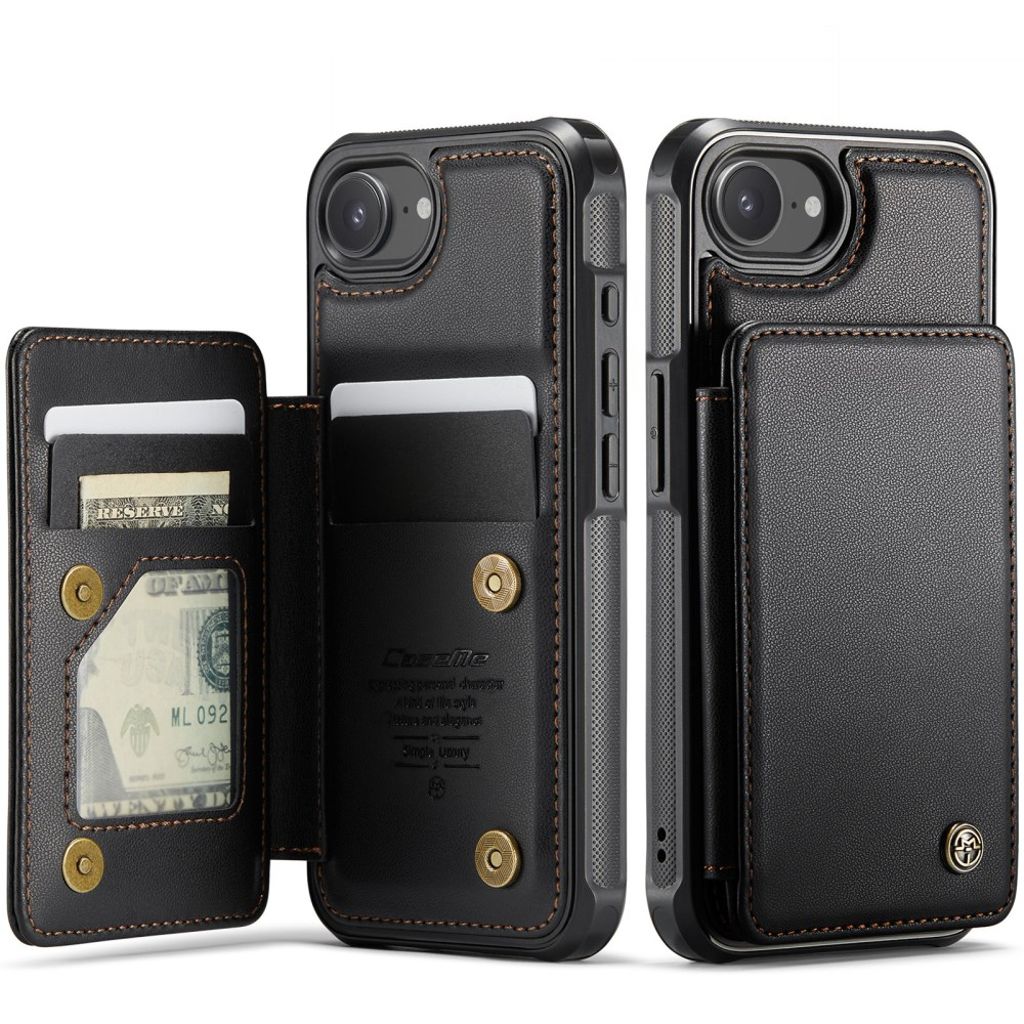 CASEME iPhone 16e Lommebokdeksel med RFID Kortholder og Stativ – Svart